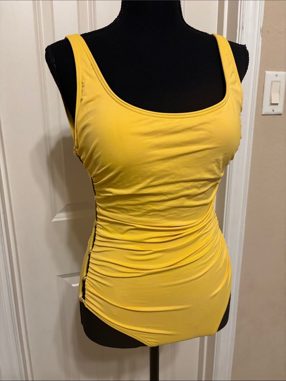 Carmen Marc Valvo Yellow Ruched One-Piece Swimsuit